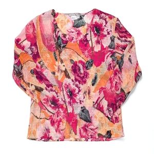 Alberto Makali Floral Long Sleeve Blouse Top Size M Pink Orange Designer Shirt